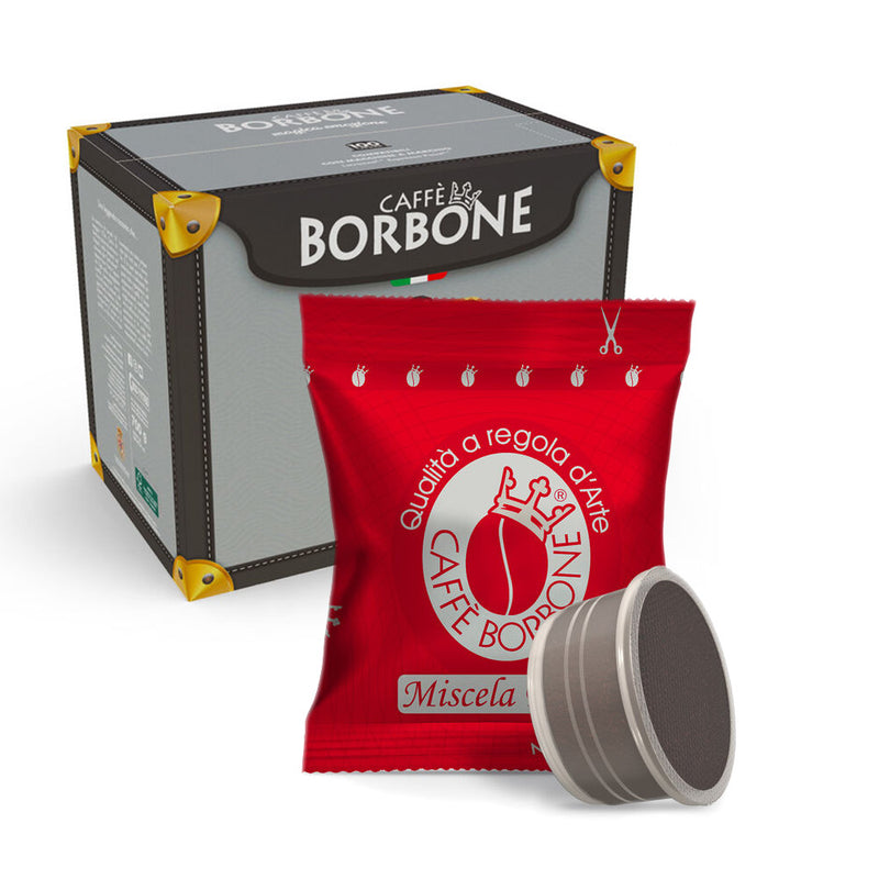 Caffe Borbone 50 cápsulas de café expreso de una sola porción, mezcla roja,  espresso cremoso con sabor deliciosamente persistente, tostado y recién